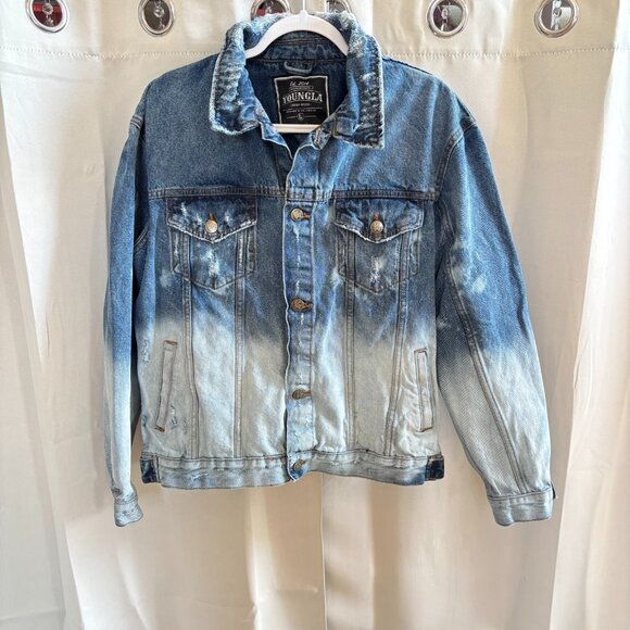 YoungLa Denim Jacket Mens Large Trucker Western Distressed Hip Hop Jean 19015 - Picture 1 of 10